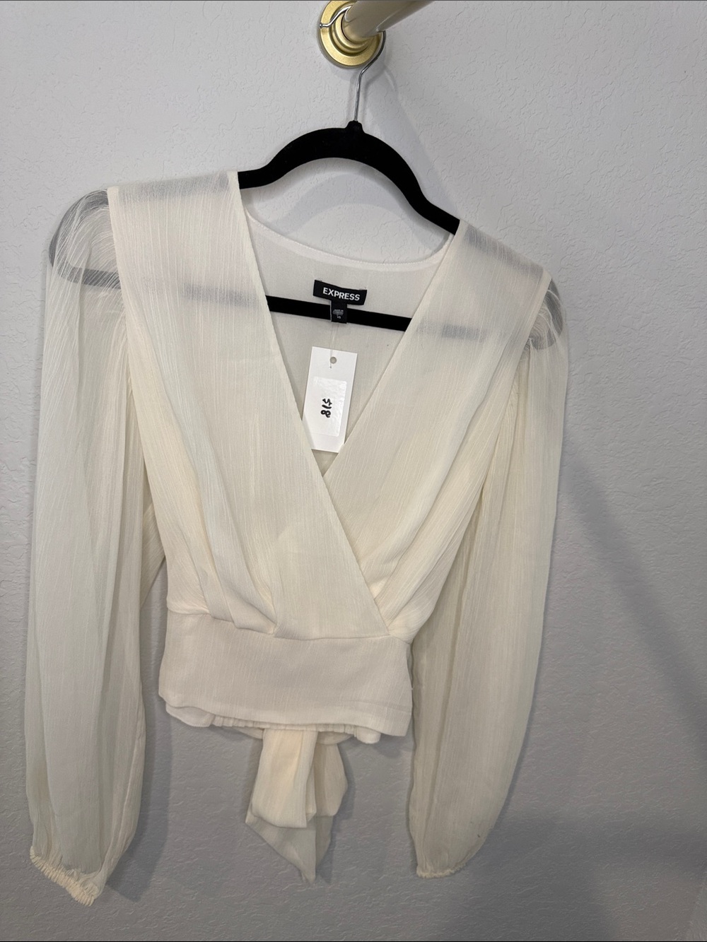 Express Cream Sheer Wrap Blouse